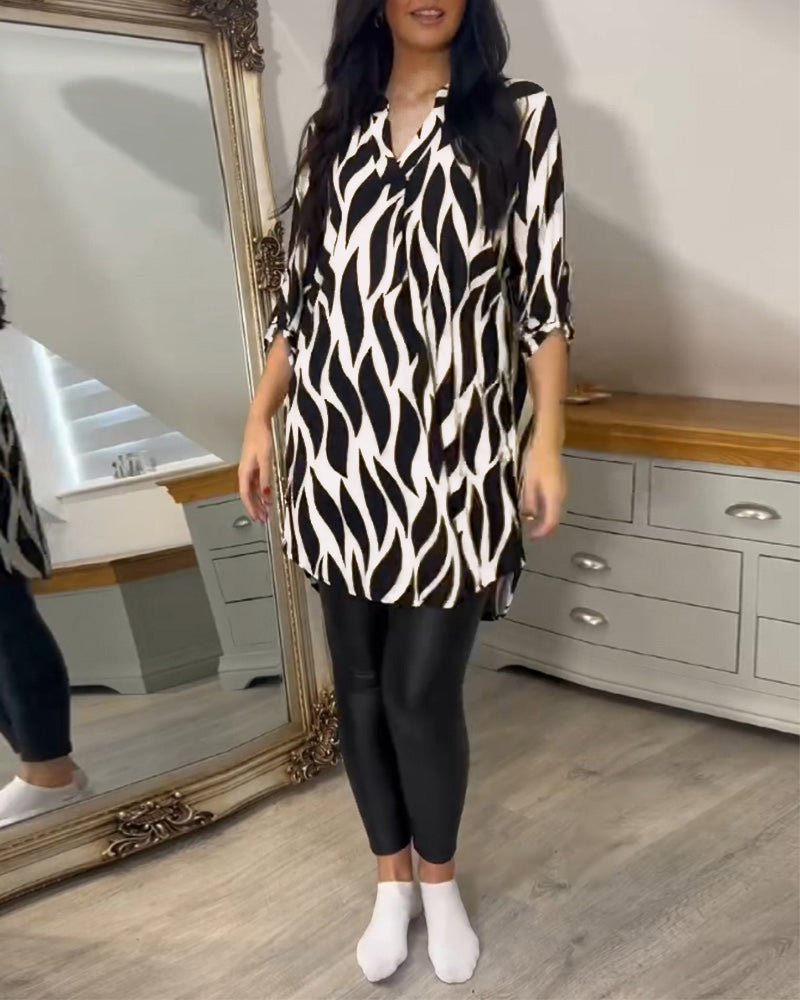 Women's Tunic Top | Oversized Fit with Abstract Print | Lightweight Longline Blouse