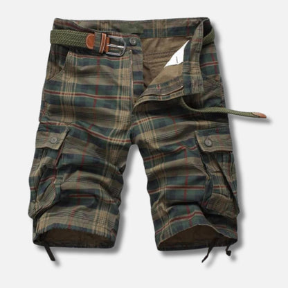 Men’s Plaid Cargo Shorts with Belt | Casual Summer Utility Shorts
