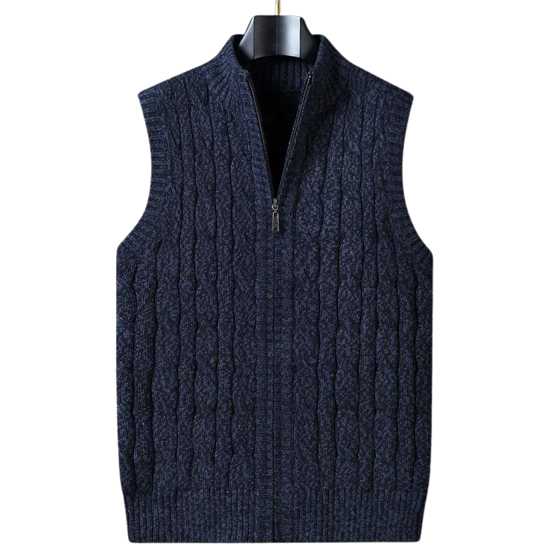 Men’s Cable Knit Sweater Vest | Full-Zip Front | Soft Wool Blend Layer