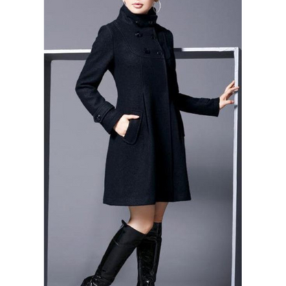 Women’s Wool Blend Hooded Coat | Double-Breasted A-Line Jacket | Elegant Mid-Length Outerwear