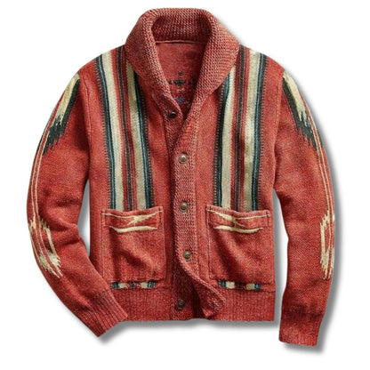 Men’s Western Knit Cardigan | Shawl Collar | Patterned Button-Up Sweater