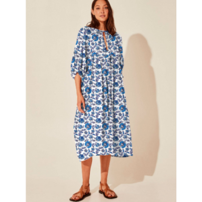 Bold Floral Print Midi Dress | Relaxed Fit | Lightweight Vacation Style