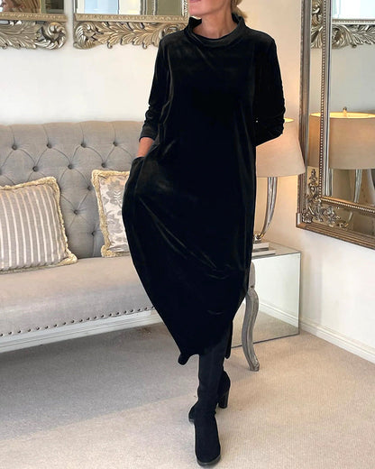 Women's Velvet Midi Dress | Long Sleeve Relaxed Fit | Elegant Fall Winter Outfit