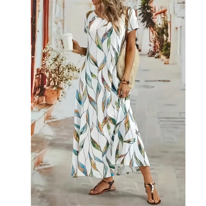 Printed A-Line Midi Dress | Short Sleeve | Lightweight Summer Style