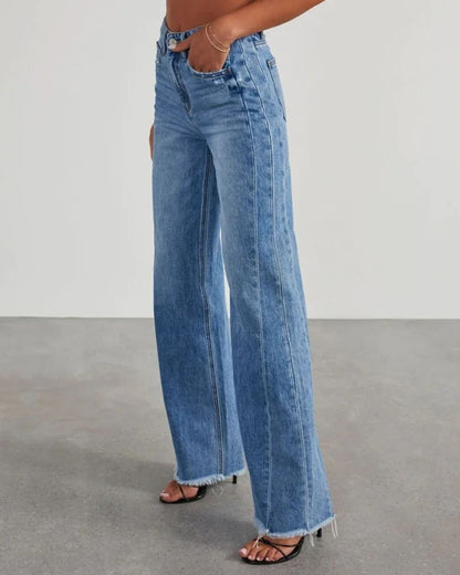 High-Rise Wide-Leg Jeans | Frayed Hem Denim | Relaxed Fit