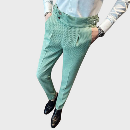 High-Waisted Dress Trousers | Pleated Front with Side Buckle Tabs