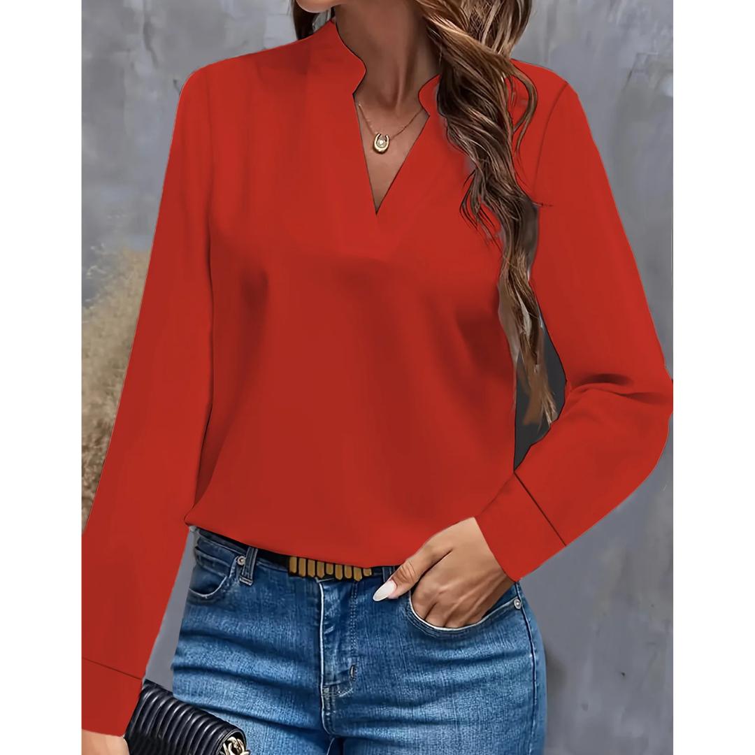 Notch Neck Blouse | Long Sleeve Work Top | Minimalist Everyday Style