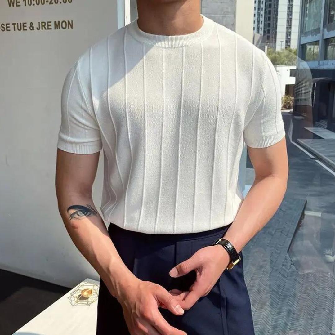 Men’s Ribbed Knit Crew Neck T-Shirt | Slim Fit | Casual Essential
