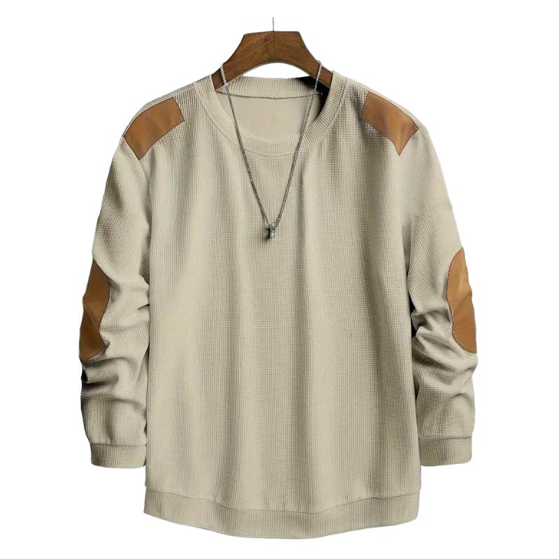 Men’s Black Casual Pullover | Contrast Shoulder & Elbow Patch Sweatshirt | Relaxed Fit