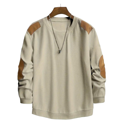 Men’s Black Casual Pullover | Contrast Shoulder & Elbow Patch Sweatshirt | Relaxed Fit