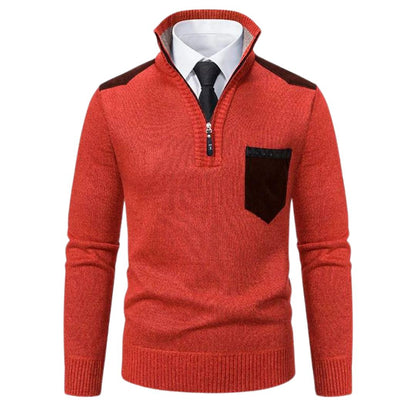 Men’s Quarter-Zip Knit Sweater | Contrast Suede Trim | Fall Layering Essential