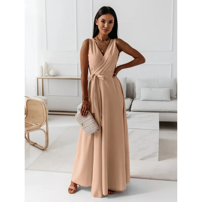 Sleeveless Wrap Maxi Dress | Elegant Tie Waist | Flowy Formal Silhouette