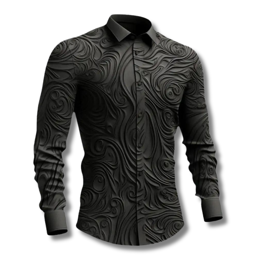 Men’s Embossed Long Sleeve Shirt | Bold Pattern | Slim Dress Fit