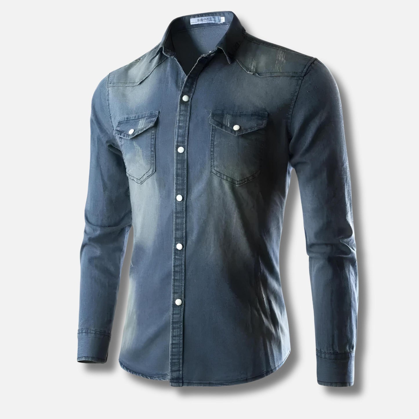 Men's Fitted Denim Shirt | Washed Stretch Cotton | Long Sleeve Western Style
