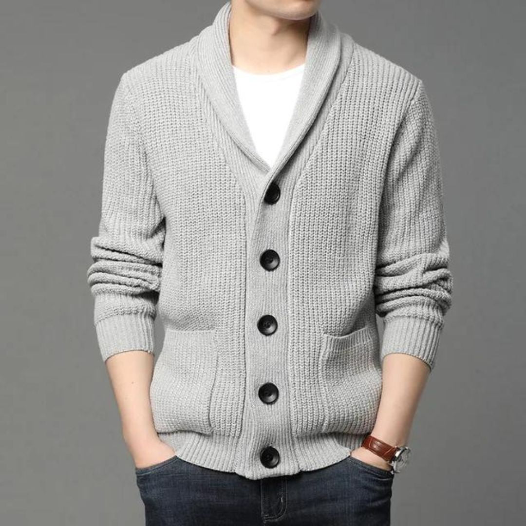 Men’s Shawl Collar Cardigan | Chunky Knit Sweater | Classic Button-Up Layer
