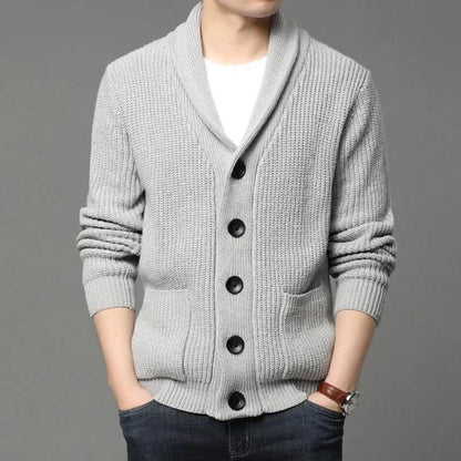 Men’s Shawl Collar Cardigan | Chunky Knit Sweater | Classic Button-Up Layer