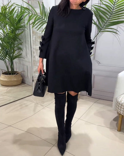 A-Line Long-Sleeve Dress | Chic Bow-Tie Sleeves | Lightweight Fabric | Everyday Elegance