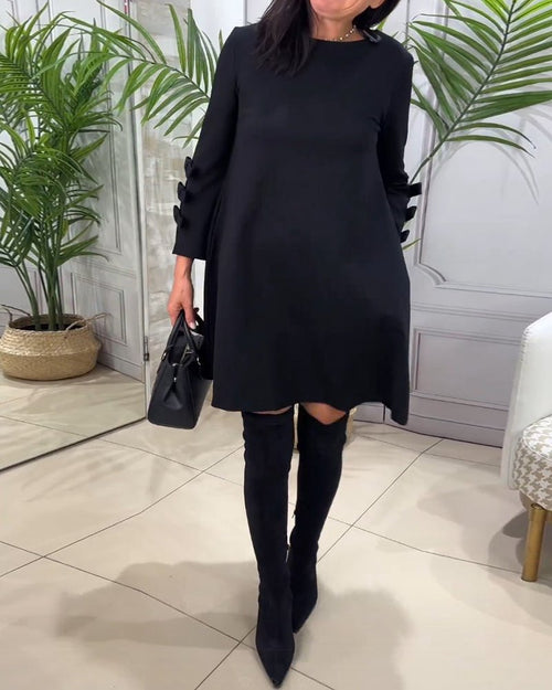 A-Line Long-Sleeve Dress | Chic Bow-Tie Sleeves | Lightweight Fabric | Everyday Elegance