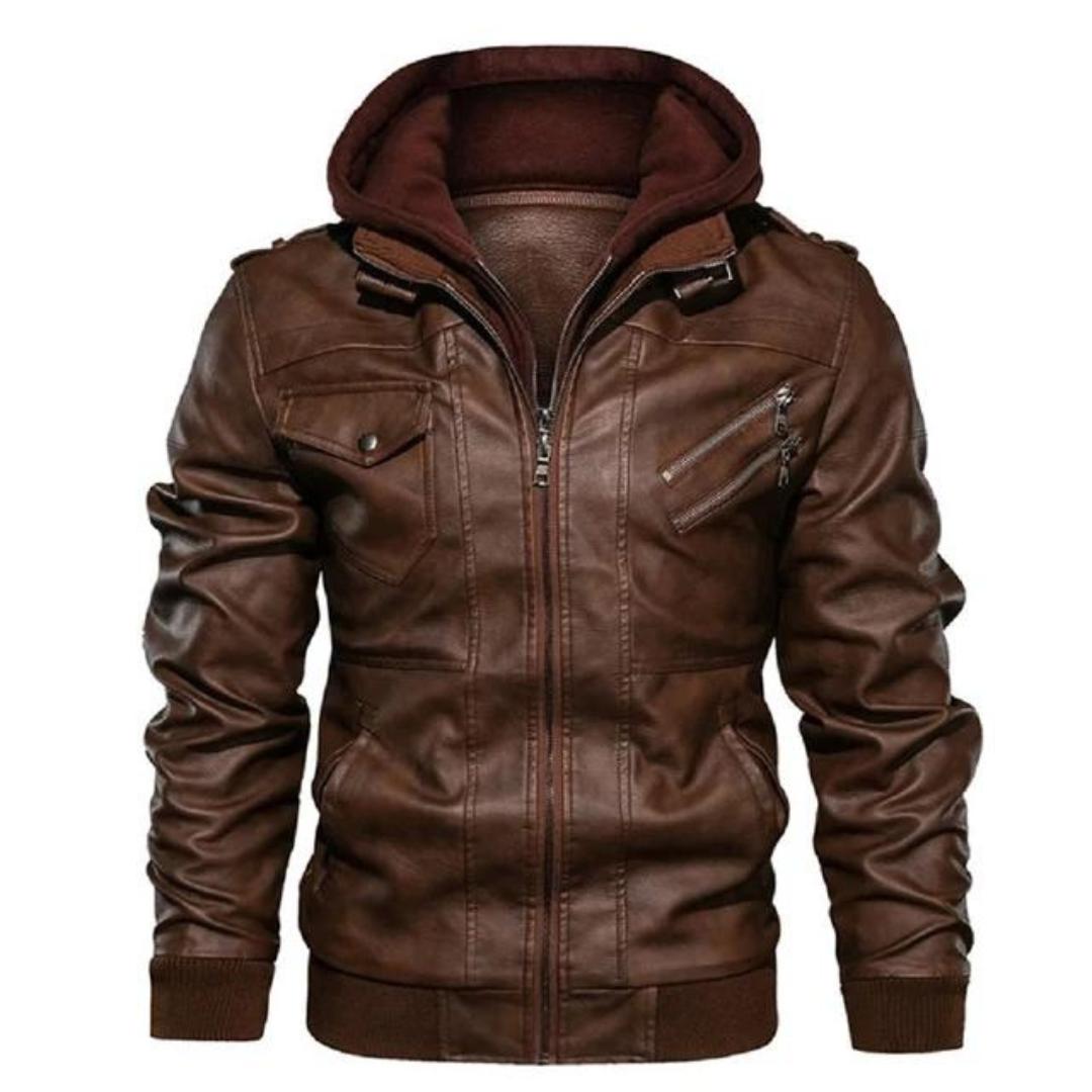 Men’s Faux Leather Moto Jacket | Fleece Hoodie Insert | Quilted Lining Outerwear