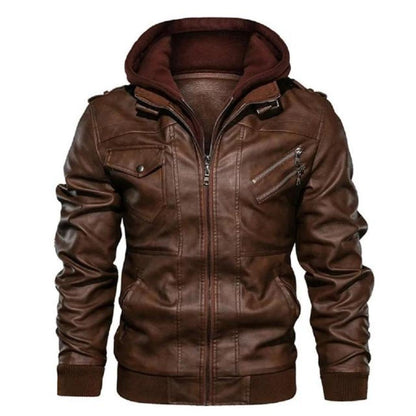 Men’s Faux Leather Moto Jacket | Fleece Hoodie Insert | Quilted Lining Outerwear