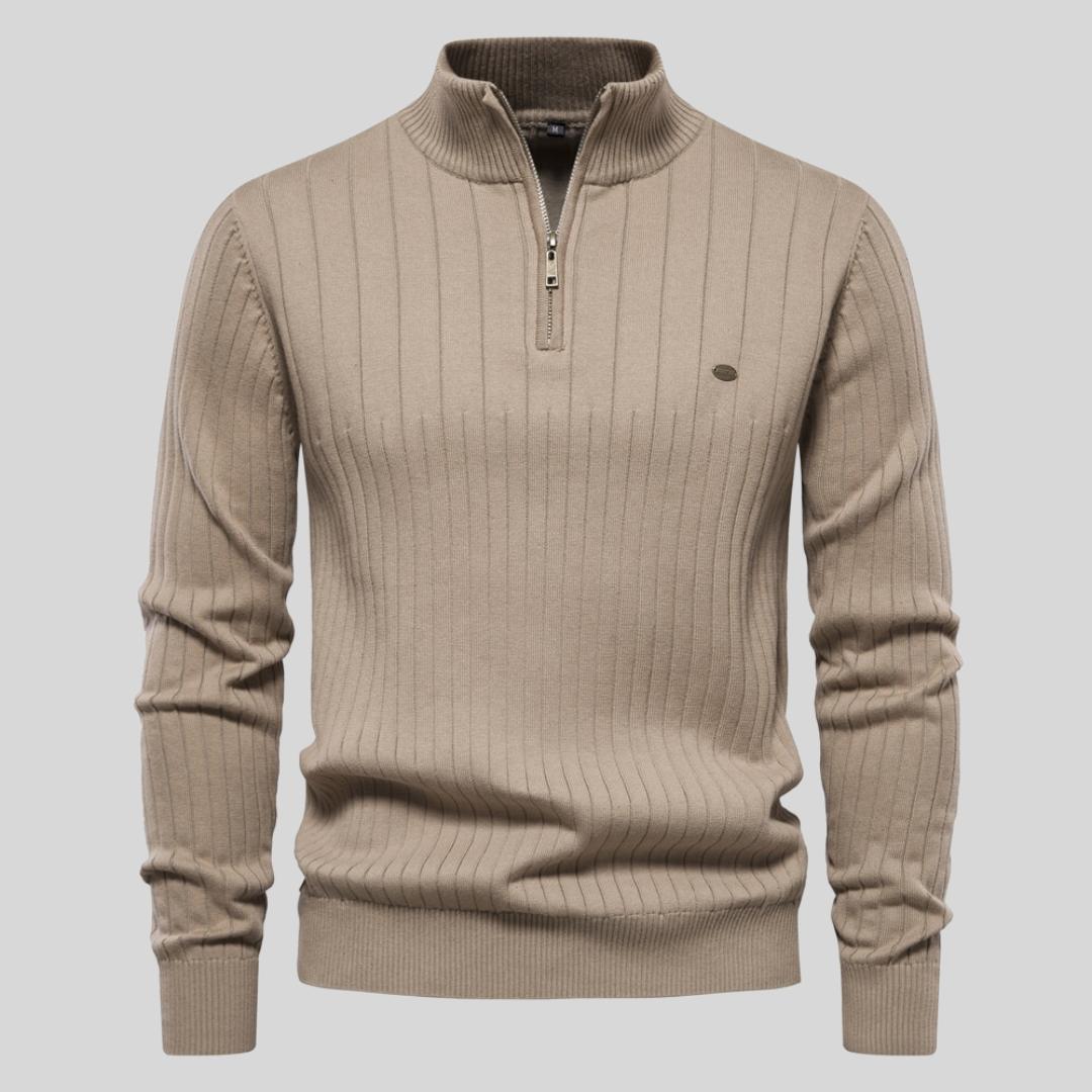 Men’s Quarter-Zip Knit Sweater | Ribbed Pullover | Smart Casual Layer