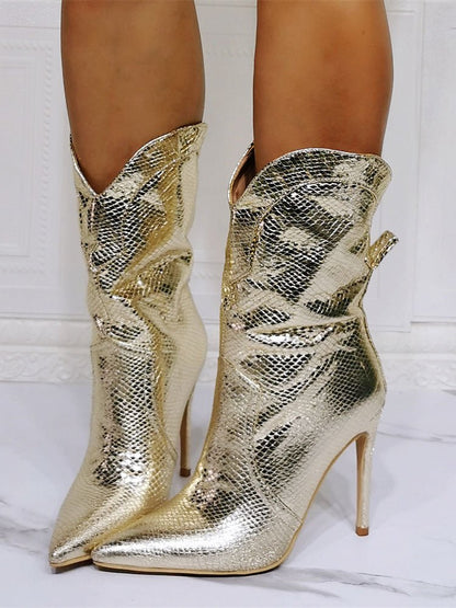 Metallic Gold Western Boots | Pointed Toe | Stiletto Heel | Statement Cowgirl Style