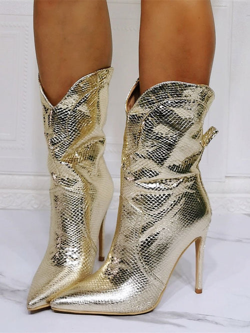 Metallic Gold Western Boots | Pointed Toe | Stiletto Heel | Statement Cowgirl Style