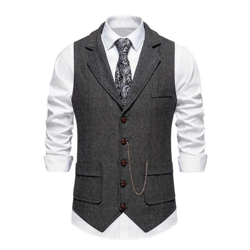 Men’s Tweed Vest | Herringbone Waistcoat | Classic Formal Layer