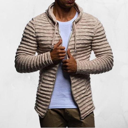 Men's Ribbed Knit Hoodie | Warm Zip-Up Sweater | Casual Winter Layer