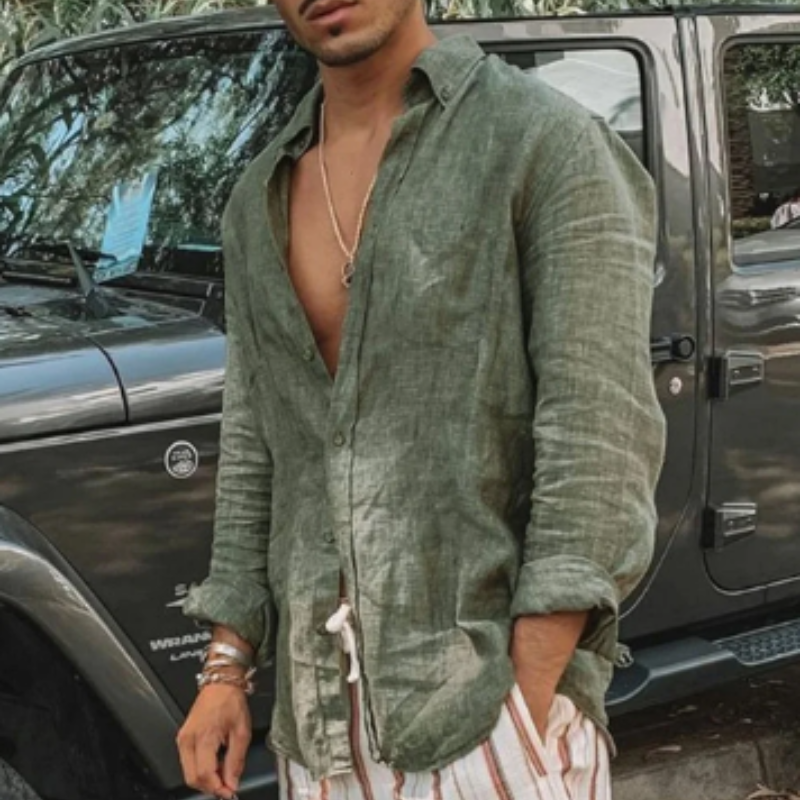 Men’s Linen-Cotton Relaxed Shirt | Lightweight Button-Up for Everyday Wear