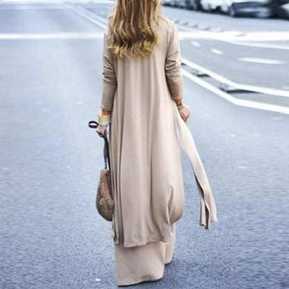 Women's 3-Piece Lounge Set | Long Duster Cardigan | Relaxed Wide-Leg Pants Outfit