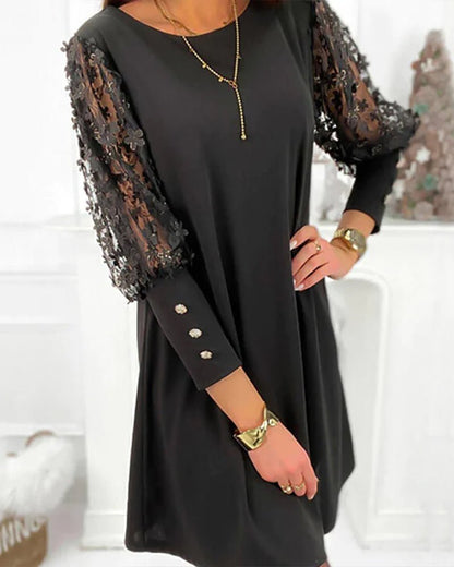 Embellished Sleeve Mini Dress | 3D Floral Mesh | Elegant Party Silhouette