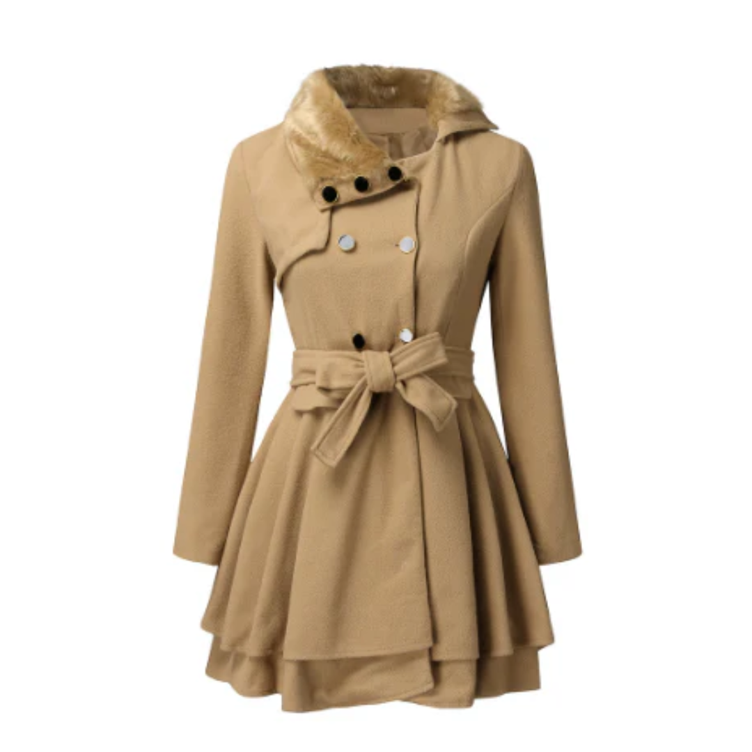Belted Flared Coat | Faux Fur Collar | Double-Breasted Midweight