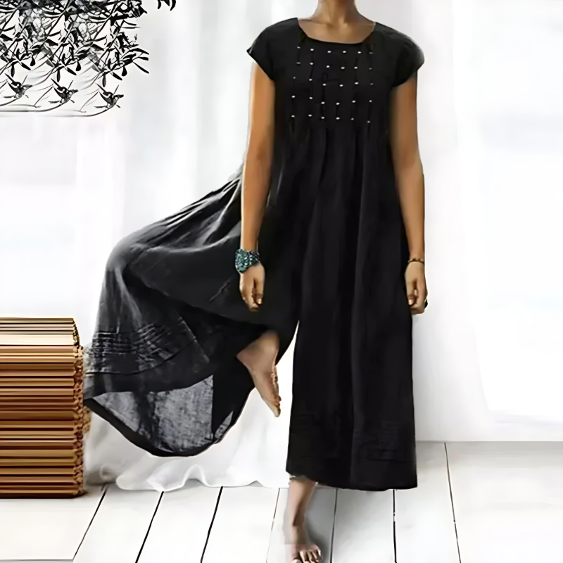 Bohemian Cotton Midi Dress | Cap Sleeve | Embroidered Front Detail