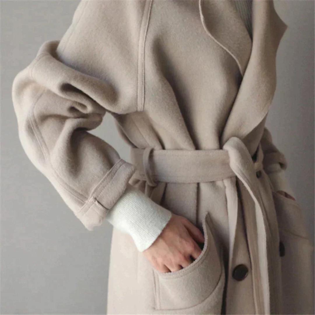 Belted Wrap Coat | Soft Brushed Finish | Oversized Fit with Patch Pockets