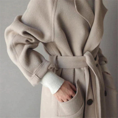 Belted Wrap Coat | Soft Brushed Finish | Oversized Fit with Patch Pockets