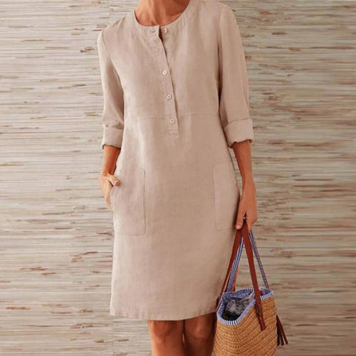 Women's Linen Blend Tunic Dress | Lightweight Casual Day Dress | Relaxed Fit with Pockets