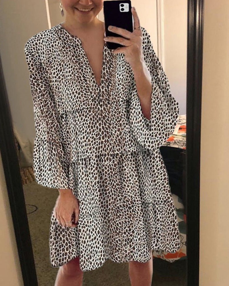 Flowy V-Neck Animal Print Dress | Relaxed Fit | Lightweight Fabric