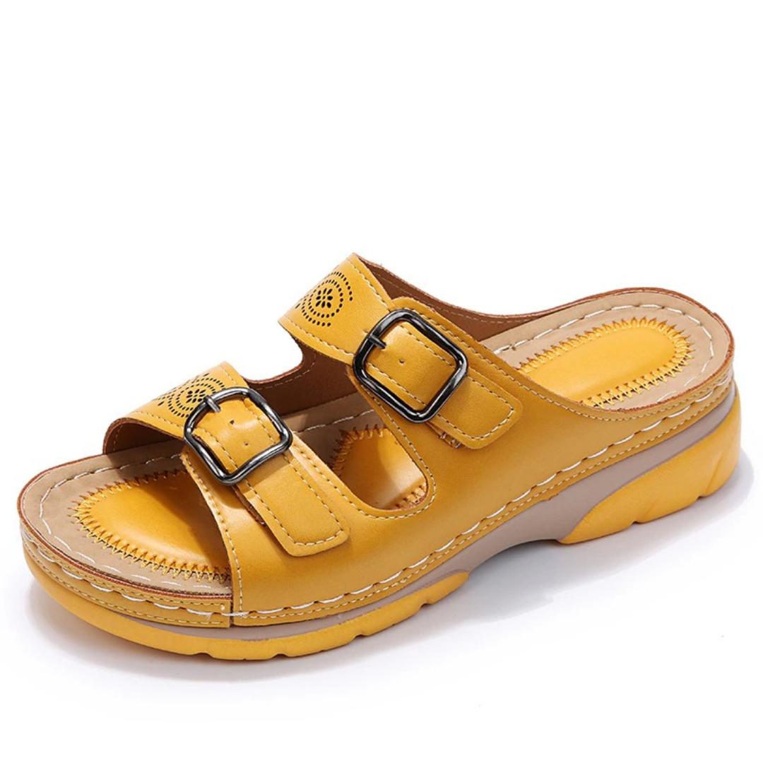 Orthotic Buckle Slide Sandals | Cutout Leather-Look Comfort Slip-Ons | Casual Summer Footwear Canada