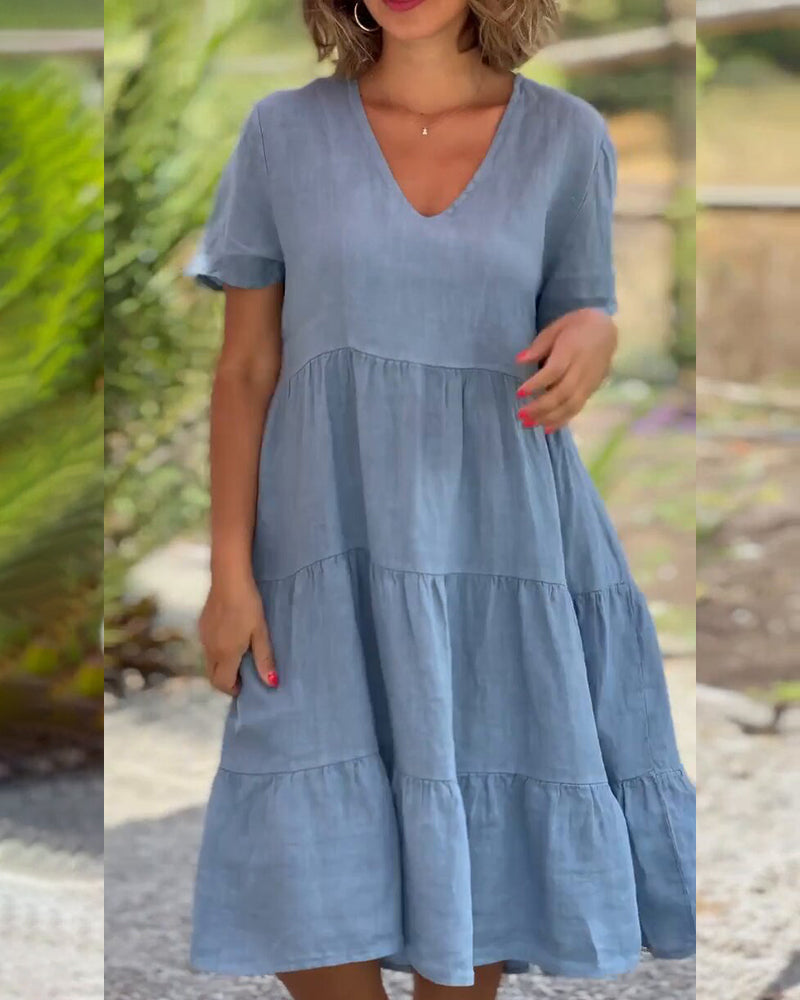 Vibrant V-Neck Tiered Dress | Relaxed Fit | Lightweight Summer Style
