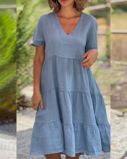 Vibrant V-Neck Tiered Dress | Relaxed Fit | Lightweight Summer Style