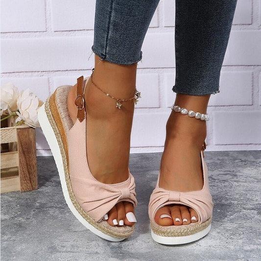 Women's Wedge Sandals | Knotted Front with Slingback Strap | Espadrille-Style Platform Sole