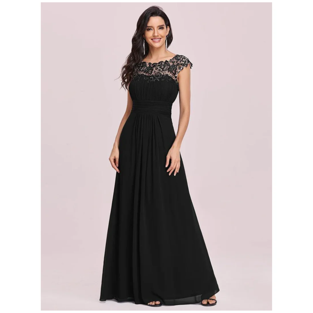 Elegant Lace Bodice Evening Gown | Cap Sleeve Chiffon Maxi Dress | Formalwear Canada