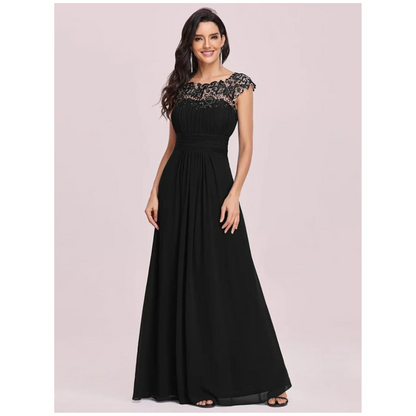 Elegant Lace Bodice Evening Gown | Cap Sleeve Chiffon Maxi Dress | Formalwear Canada