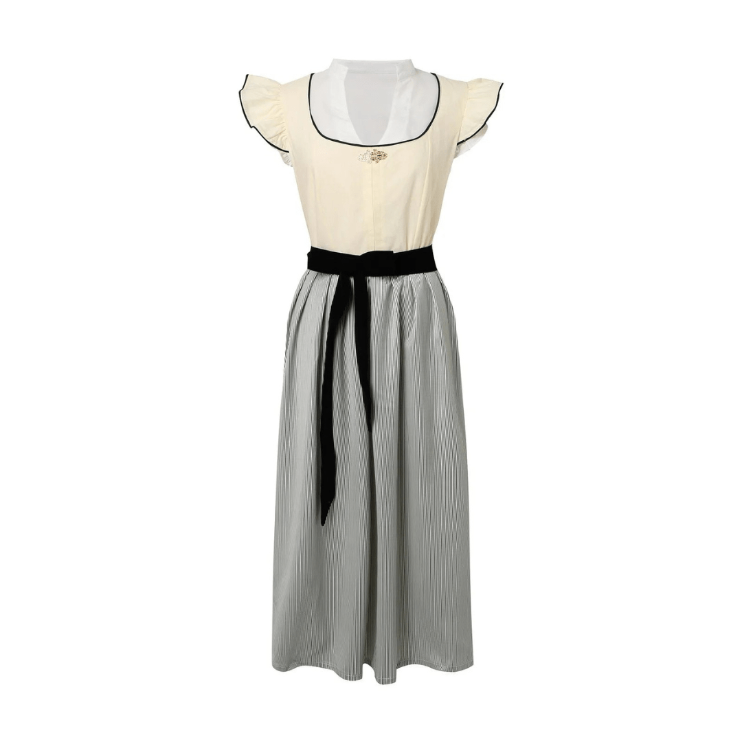 Elegant Dirndl-Inspired Dress | Contrast Skirt & Velvet Bow | Fit & Flare