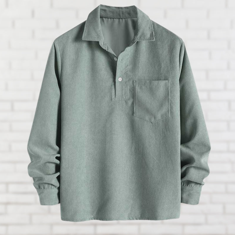 Men’s Corduroy Popover Shirt | Soft Textured Pullover | Relaxed Smart Casual Layer