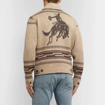Men’s Western Knit Jacket | Shawl Collar | Button-Up | Heritage Style