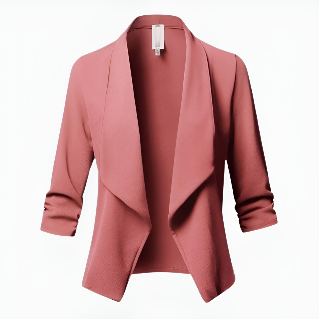 Women's Draped Open-Front Blazer | Lightweight Work Jacket | 3/4 Sleeve Blazer