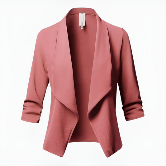 Women's Draped Open-Front Blazer | Lightweight Work Jacket | 3/4 Sleeve Blazer