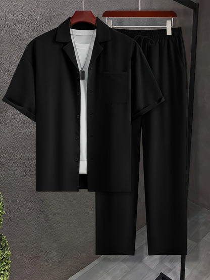 Men’s Two-Piece Resort Set | Short Sleeve Button Shirt & Pants | Lightweight Casual Co-ord